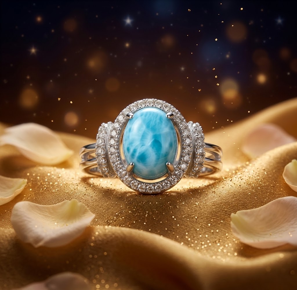 Žiedas Larimar ir Topazas "Aš Karalienė" (17,2 dydis)